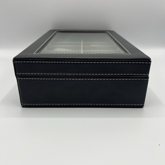 12 Watch Display Box Organizer Pu Leather With Glass Top Large Black Sodynee - Picture 6 of 8